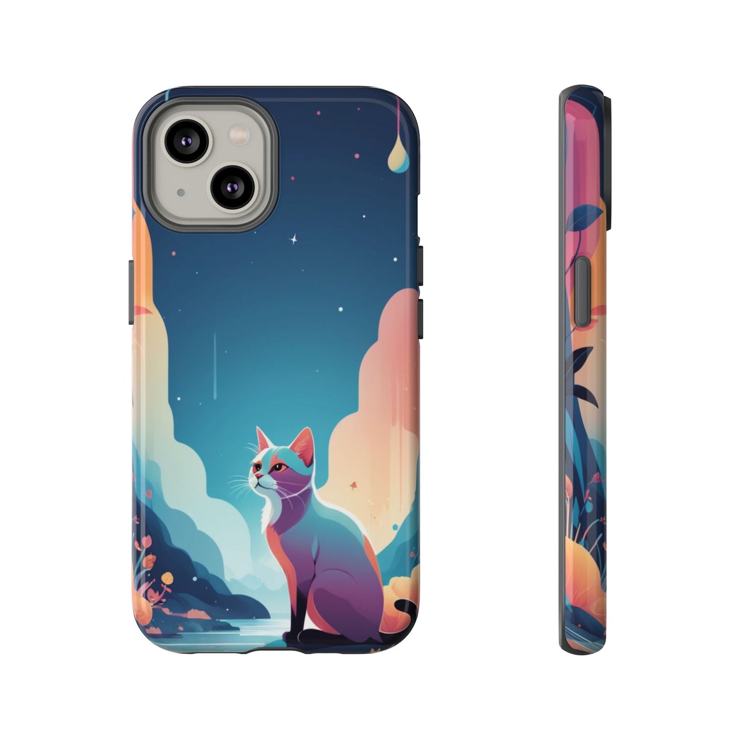 iPhone 14 / Glossy Phone Case - Stylised Cat Design Phone Case