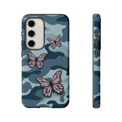 Dark Blue Butterfly Camo Phone Case - Blue Phone Case - Samsung Galaxy S23 / Glossy
