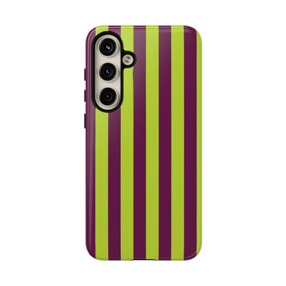 Trendy Neon Lime Green & Plum Stripe Pattern Phone Case - Green Phone Case - Samsung Galaxy S24 Plus / Glossy
