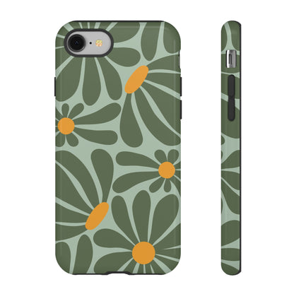 iPhone 8 / Glossy Phone Case - Retro Green Daisy Pattern Phone Case