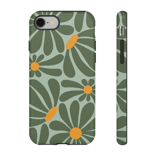 iPhone 8 / Glossy Phone Case - Retro Green Daisy Pattern Phone Case