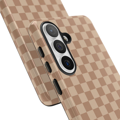 Bold Tan Small Checked Pattern Phone Case - Brown Phone Case