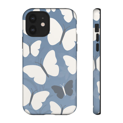 iPhone 12 / Glossy Phone Case - Minimalist Light Blue Butterfly Pattern Phone Case