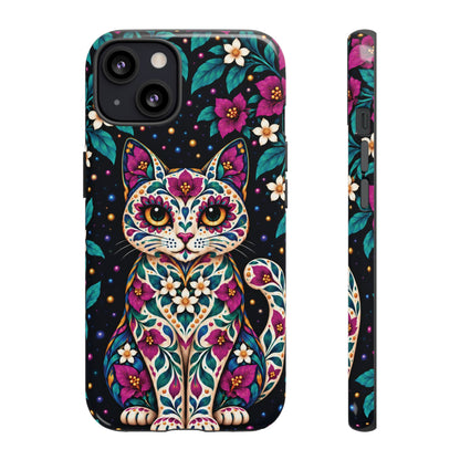 Vibrant Purple and Teal Calavera Cat Phone Case - Multicolor Phone Case - iPhone 13 / Glossy