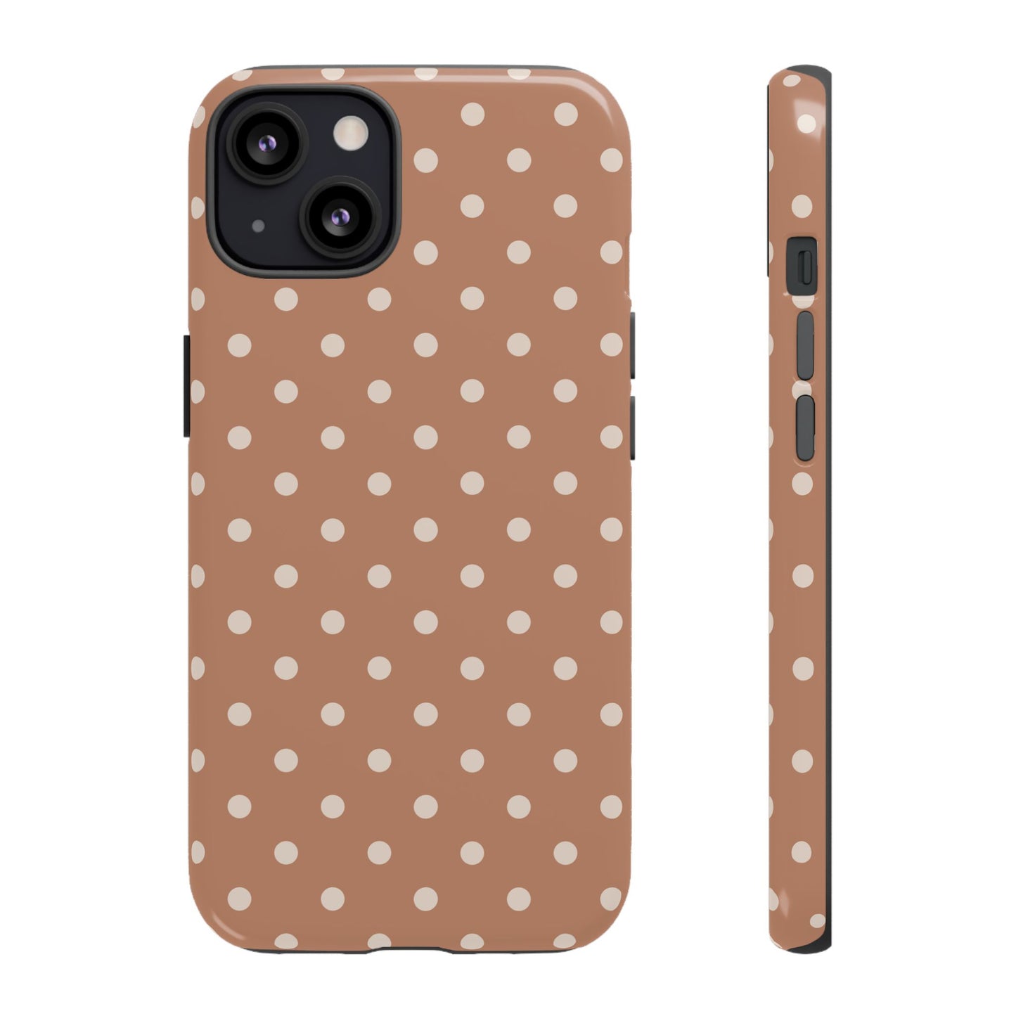iPhone 13 / Glossy Phone Case - Brown with White Dot Pattern Phone Case