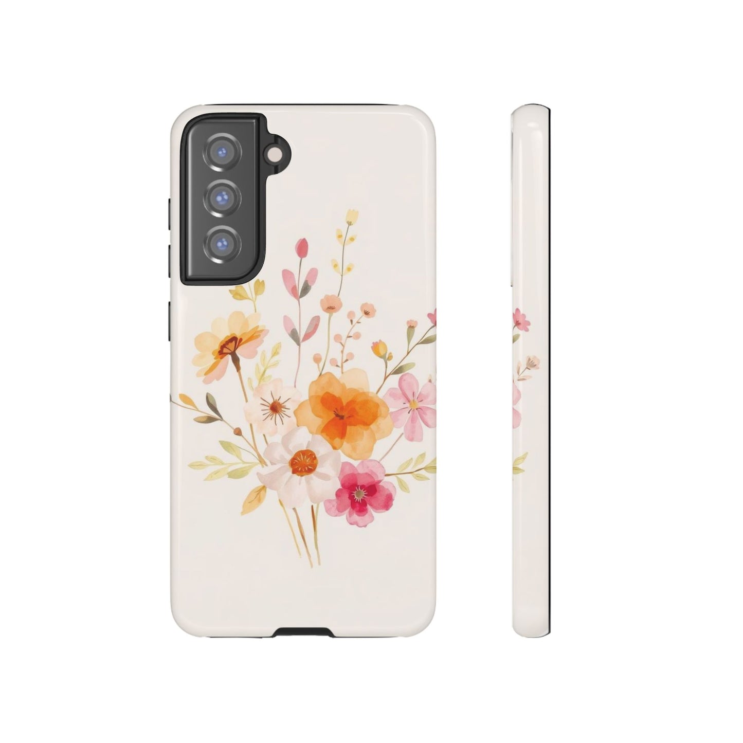 Samsung Galaxy S21 FE / Glossy Phone Case - Boho Chic Watercolour Flower Pattern Phone Case