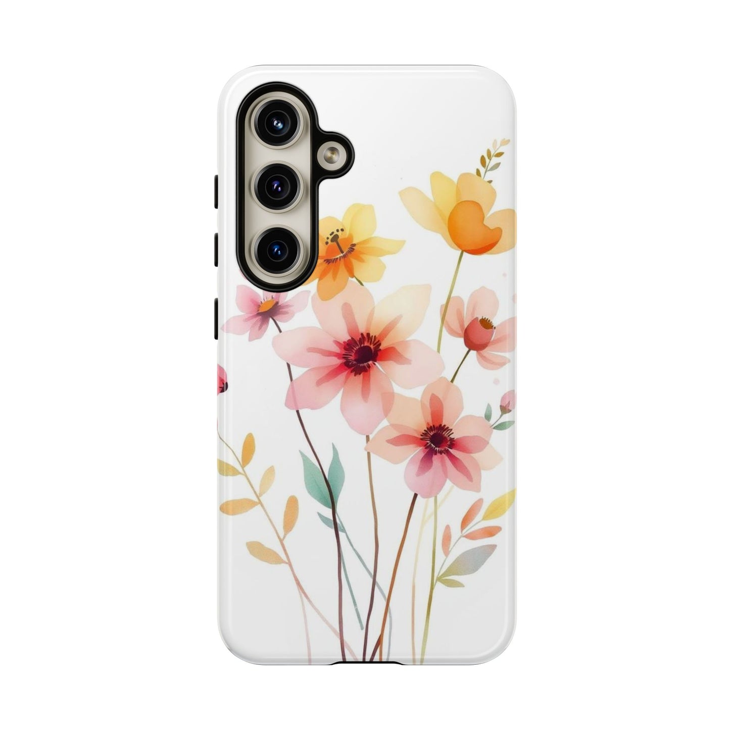 Samsung Galaxy S24 / Glossy Phone Case - Boho Chic Watercolour Blooms Design Phone Case