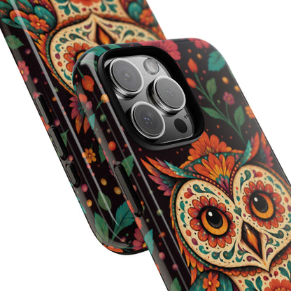 Vibrant Terracotta and Teal Calavera Owl Phone Case - Multicolor Phone Case