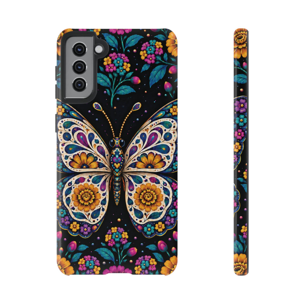 Vibrant Purple and Teal Calavera Butterfly Phone Case - Multicolor Phone Case - Samsung Galaxy S21 Plus / Glossy