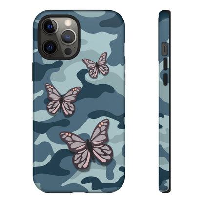 Dark Blue Butterfly Camo Phone Case - Blue Phone Case - iPhone 12 Pro Max / Glossy