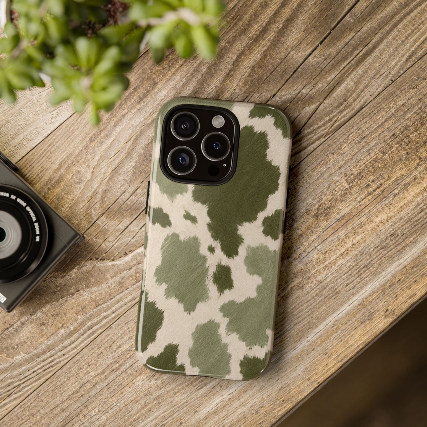Stylish Olive Green Cow Print Phone Case