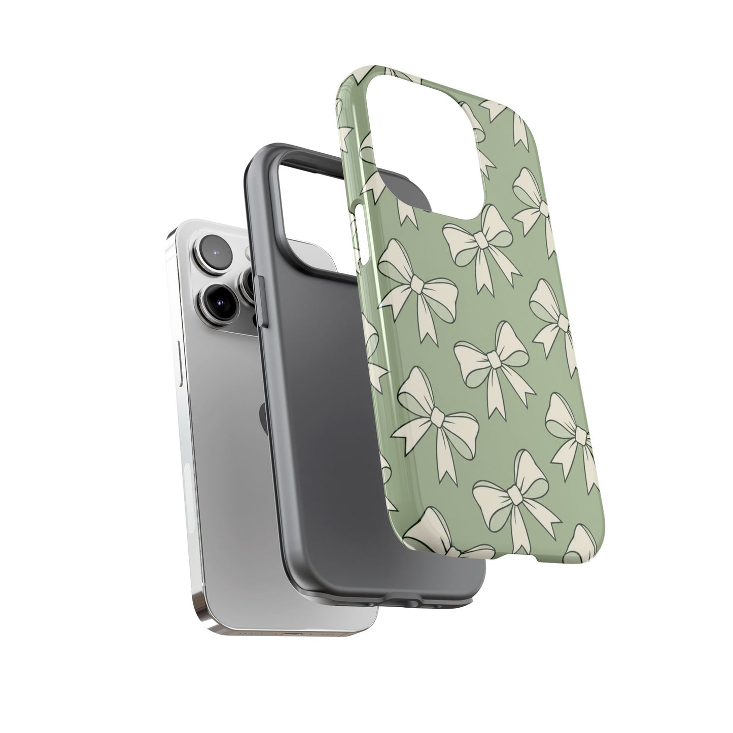 Chic Sage Green Bow Pattern Phone Case