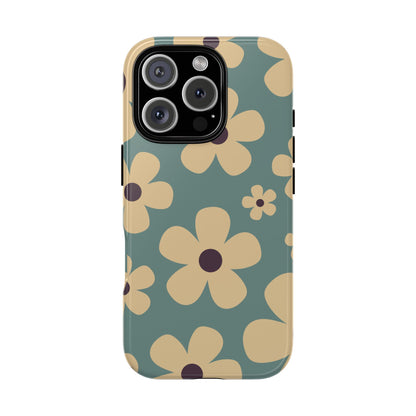 Cute Blue & Cream Daisy Pattern Phone Case - Blue Phone Case - iPhone 16 Pro / Glossy