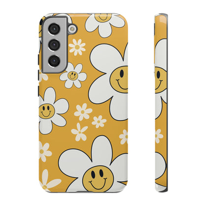 Fun Retro Daisy Pattern with Yellow Background Phone Case - Yellow Phone Case - Samsung Galaxy S22 Plus / Glossy
