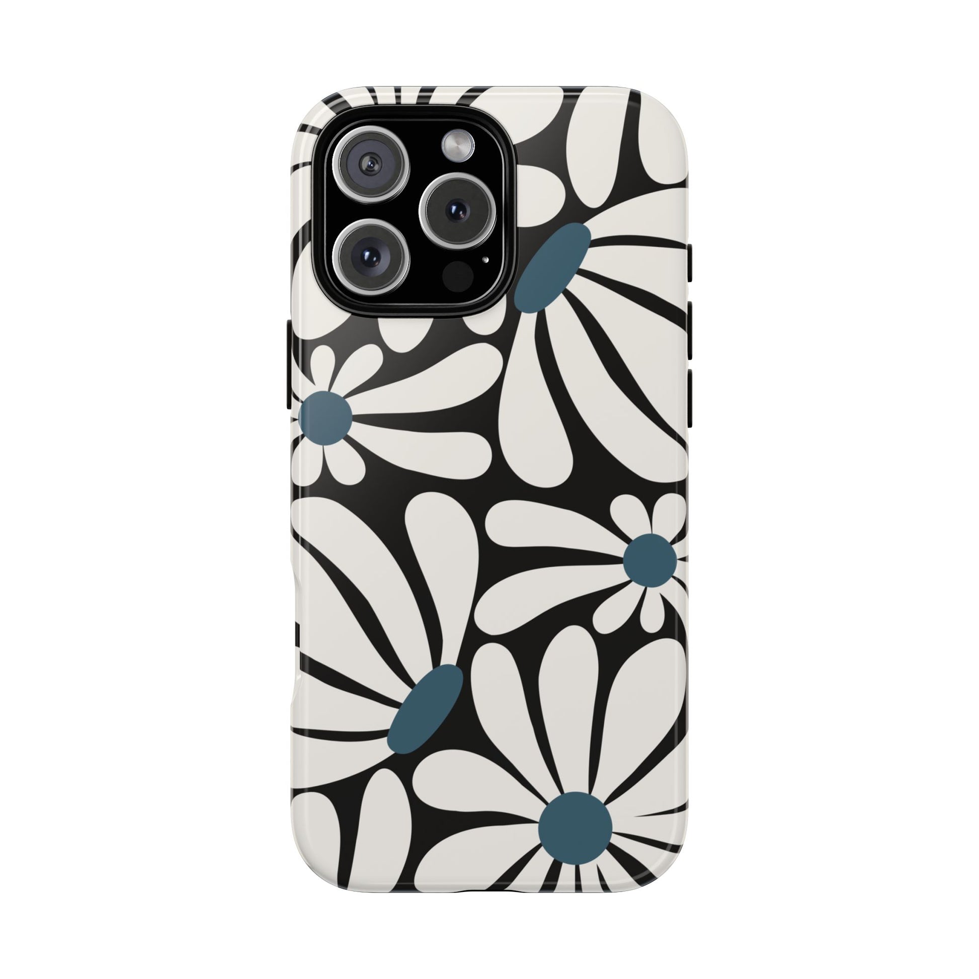 Retro Black Daisy Pattern Phone Case - Black Phone Case - iPhone 16 Pro Max / Glossy