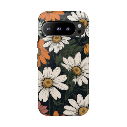 Google Pixel 9 Pro / Glossy Phone Case - Boho Chic Daisies Floral Pattern ’White Orange & Pink’ Phone Case