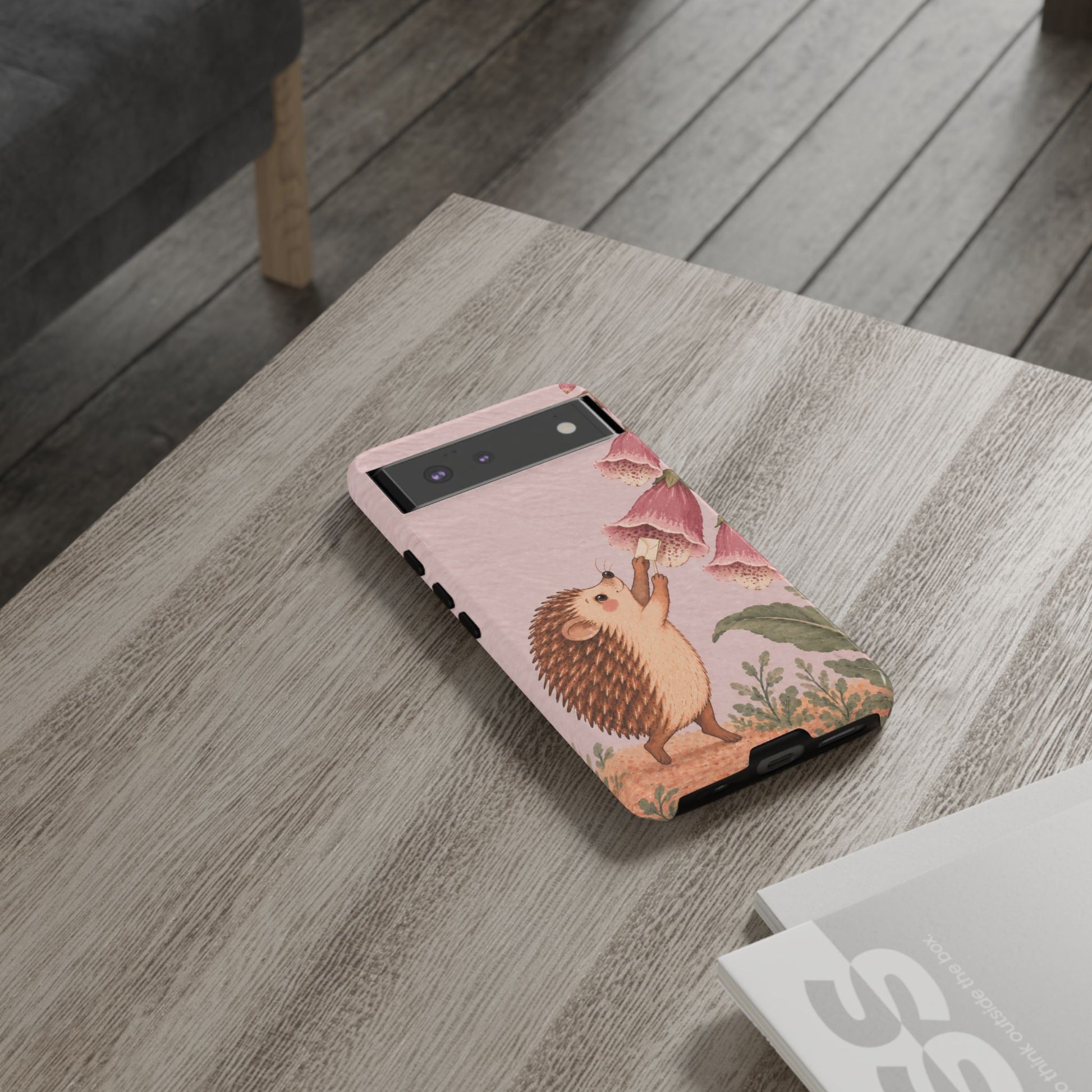 Whimsical Blush Pink Hedgehog and Foxglove Phone Case - Pink Phone Case