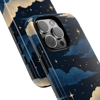 Illustrated Navy Blue Clouds & Stars Phone Case