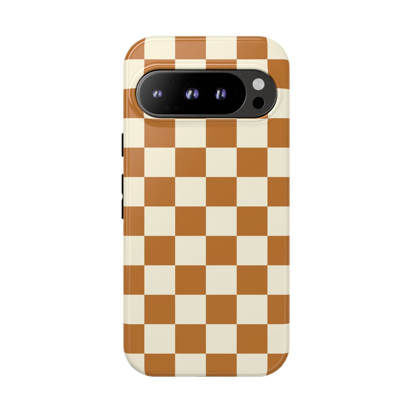 Google Pixel 9 Pro / Glossy Phone Case - ’Orange & White Checkered Pattern’ Phone Case