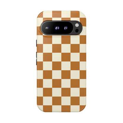 Google Pixel 9 Pro / Glossy Phone Case - ’Orange & White Checkered Pattern’ Phone Case