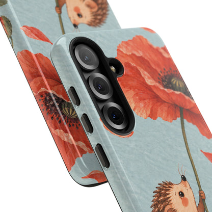 Whimsical Pale Blue Hedgehog and Poppy Phone Case - Blue Phone Case