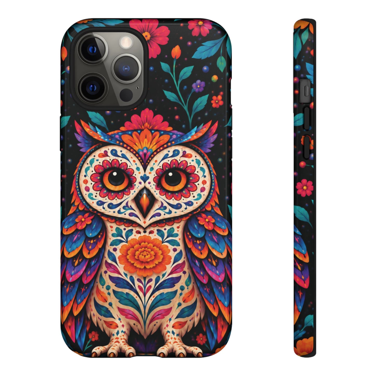 Vibrant Orange and Turquoise Calavera Owl Phone Case - Multicolor Phone Case - iPhone 12 Pro Max / Glossy