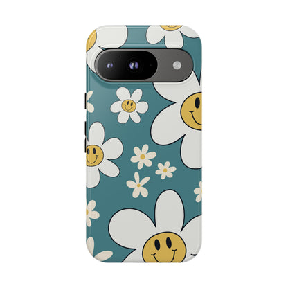 Fun Retro Daisy Pattern with Light Blue Background Phone Case - Blue Phone Case - Google Pixel 9 / Glossy