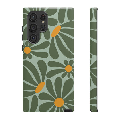 Samsung Galaxy S22 Ultra / Glossy Phone Case - Retro Green Daisy Pattern Phone Case