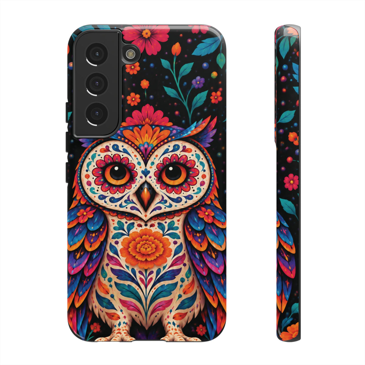Vibrant Orange and Turquoise Calavera Owl Phone Case - Multicolor Phone Case - Samsung Galaxy S22 / Glossy