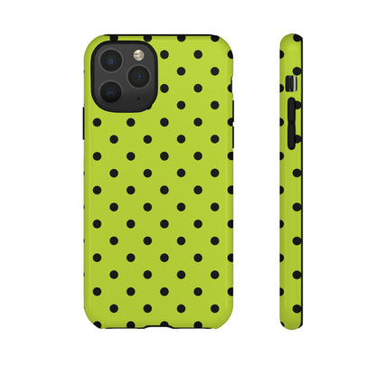 Trendy Neon Lime Green & Black Dot Pattern Phone Case
