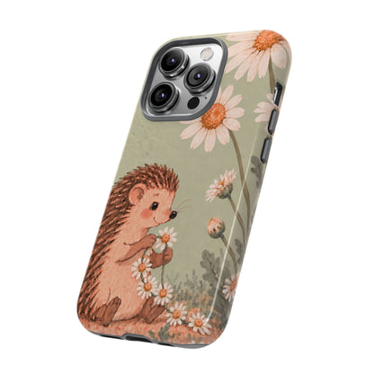 Whimsical Sage Green Hedgehog and Daisy Chain Phone Case - Green Phone Case
