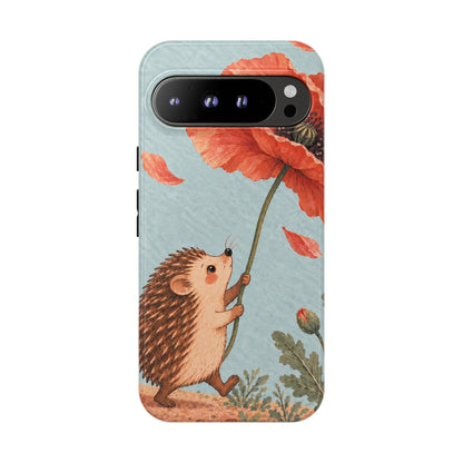 Whimsical Pale Blue Hedgehog and Poppy Phone Case - Blue Phone Case - Google Pixel 9 Pro XL / Glossy