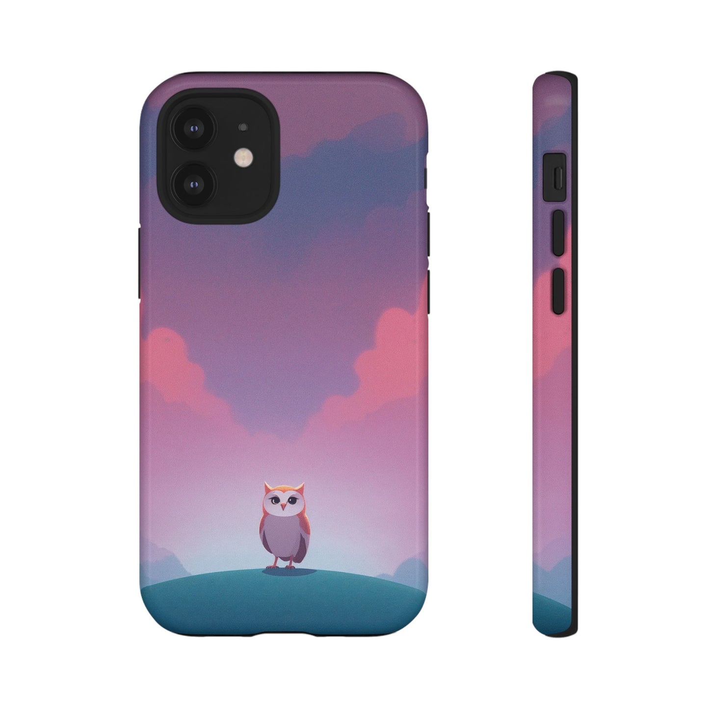 iPhone 12 Mini / Glossy Phone Case - Watercolour Owl & Cloud Design Phone Case