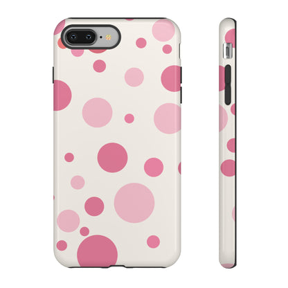 iPhone 8 Plus / Glossy Phone Case - ’Bold White with Pink Dot Pattern’ Phone Case