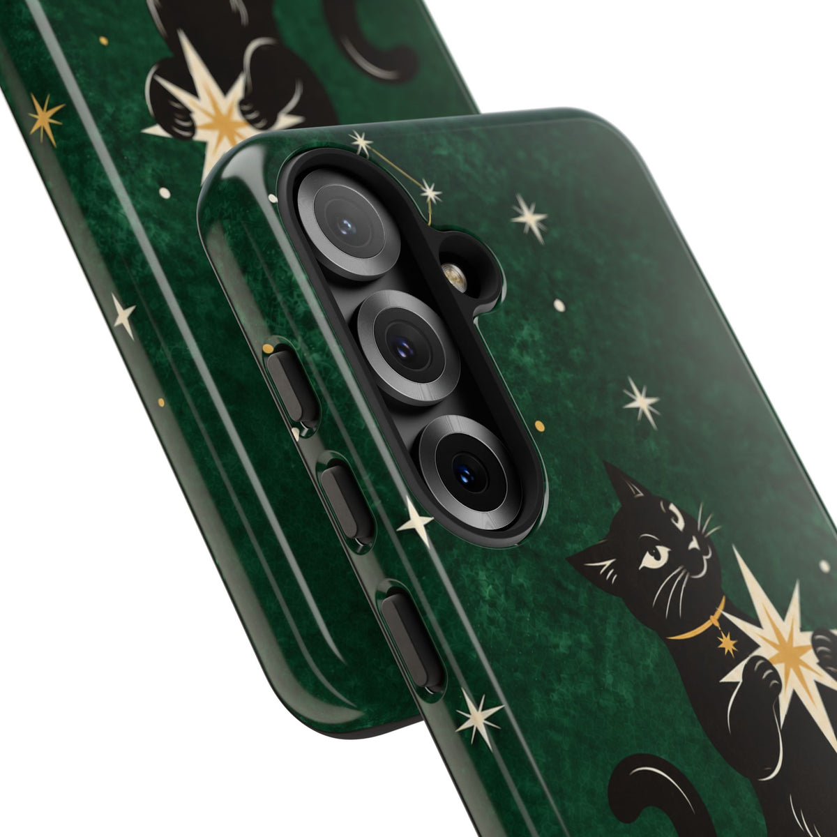 Forest Green Celestial Black Cat Phone Case - Green Phone Case