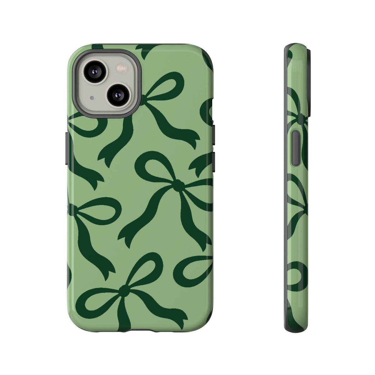 Bold Sage Green and Forest Green Bow Pattern Phone Case - Green Phone Case - iPhone 14 / Glossy