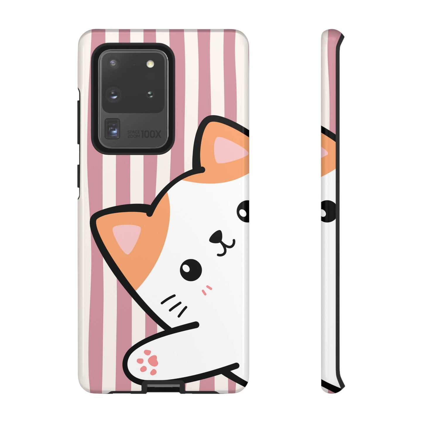 Playful Peakaboo Cat with Pink Stripe Pattern Phone Case - Pink Phone Case - Samsung Galaxy S20 Ultra / Glossy