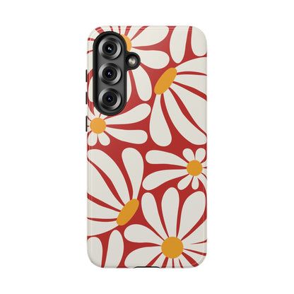 Retro Red Daisy Pattern Phone Case - Red Phone Case - Samsung Galaxy S25 Plus / Glossy