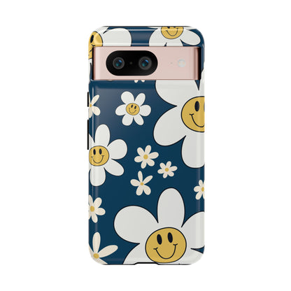 Fun Retro Daisy Pattern with Blue Background Phone Case - Blue Phone Case - Google Pixel 8 / Glossy