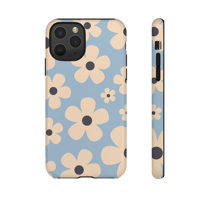 iPhone 11 Pro / Glossy Phone Case - Cute Light Blue & Cream Daisy Pattern Phone Case
