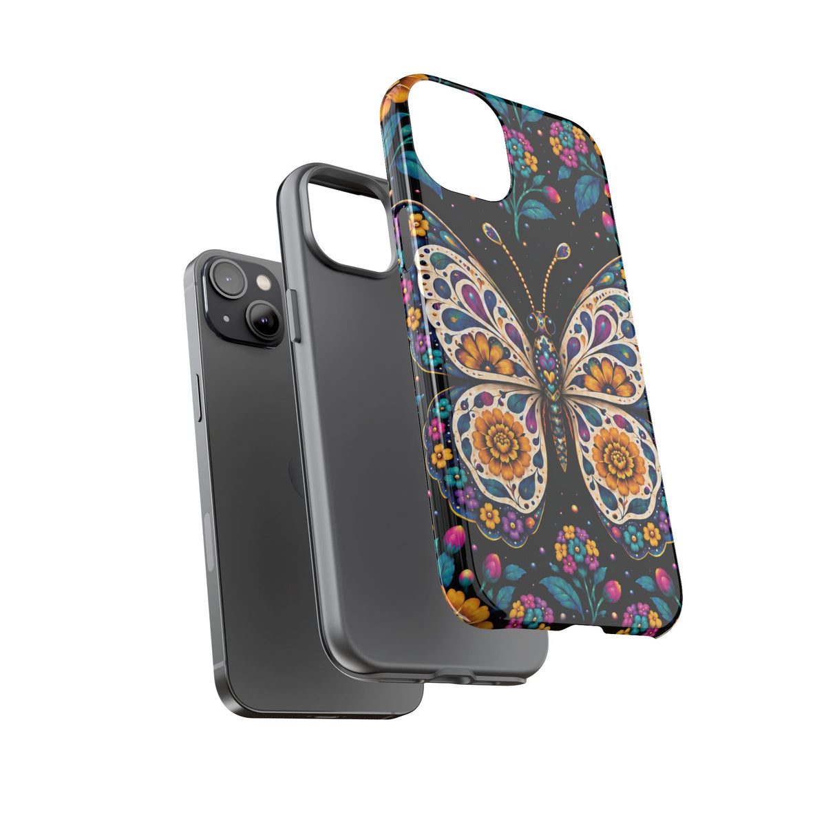 Vibrant Purple and Teal Calavera Butterfly Phone Case - Multicolor Phone Case