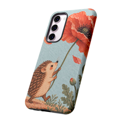 Whimsical Pale Blue Hedgehog and Poppy Phone Case - Blue Phone Case