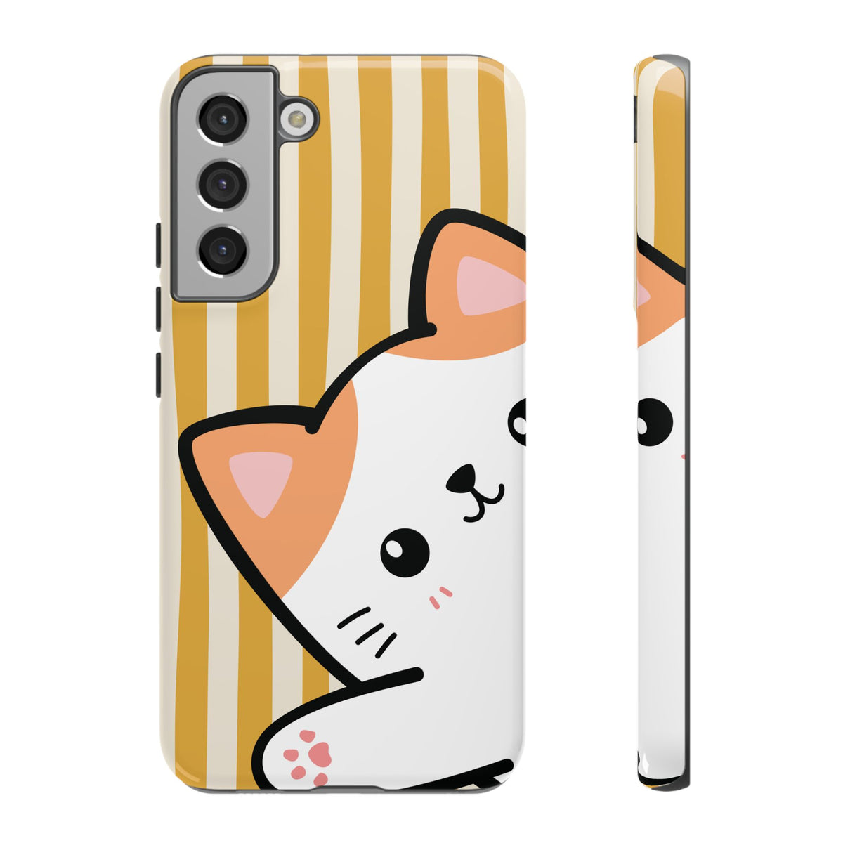 Playful Peakaboo Cat with Yellow Stripe Pattern Phone Case - Yellow Phone Case - Samsung Galaxy S22 Plus / Glossy