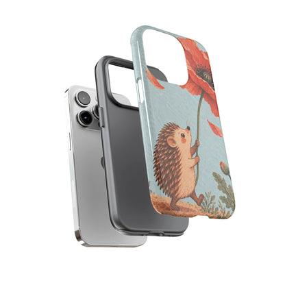 Whimsical Pale Blue Hedgehog and Poppy Phone Case - Blue Phone Case