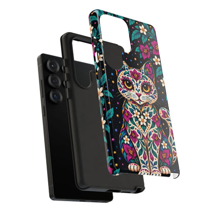 Vibrant Purple and Teal Calavera Cat Phone Case - Multicolor Phone Case