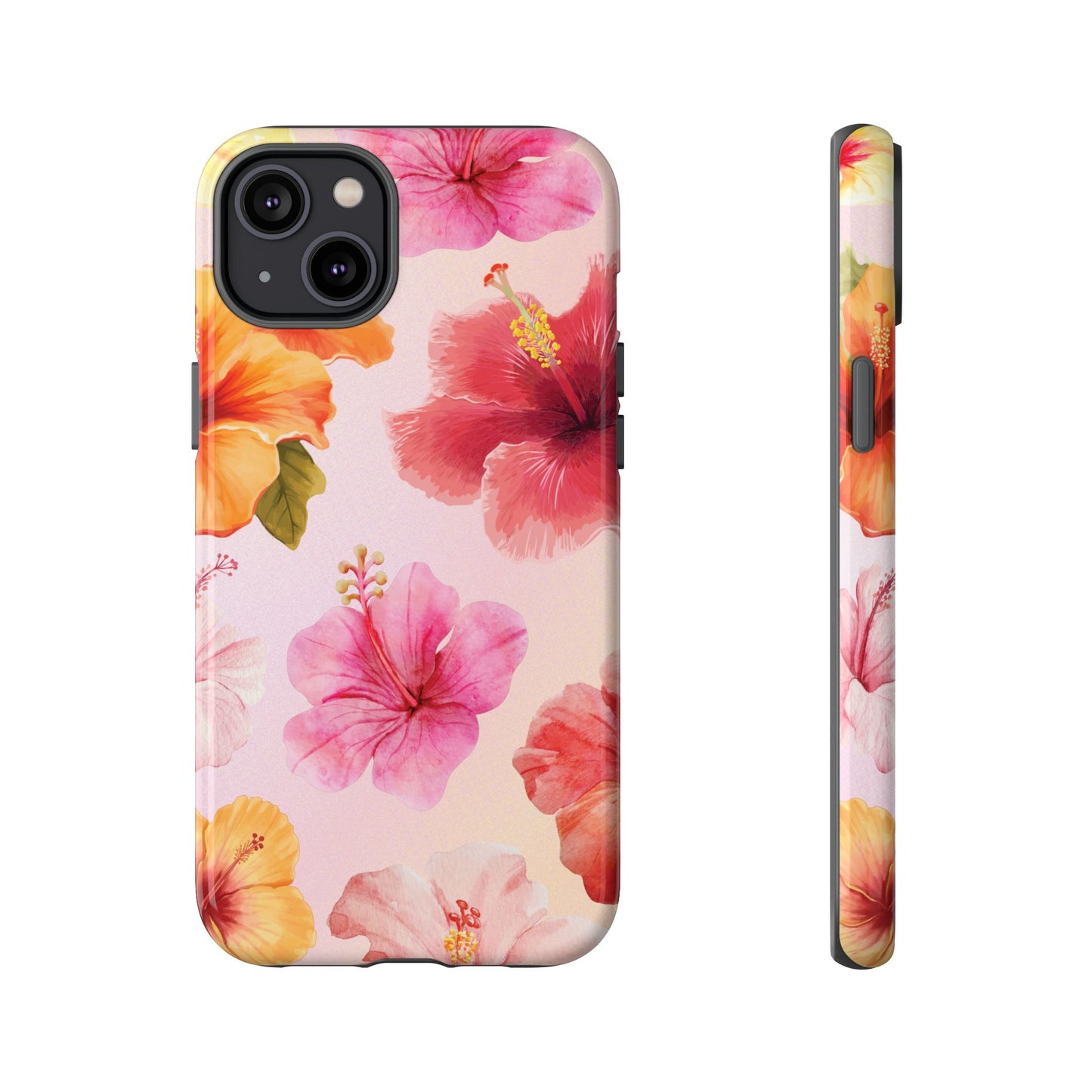 iPhone 14 Plus / Glossy Phone Case - ’Pink Hibiscus Pattern #2’ Phone Case