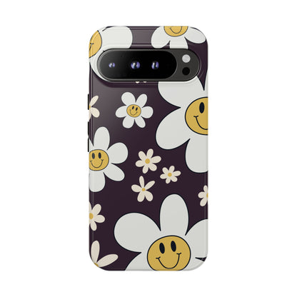 Google Pixel 9 Pro XL / Glossy Phone Case - Fun Retro Daisy Pattern with Purple Background Phone Case