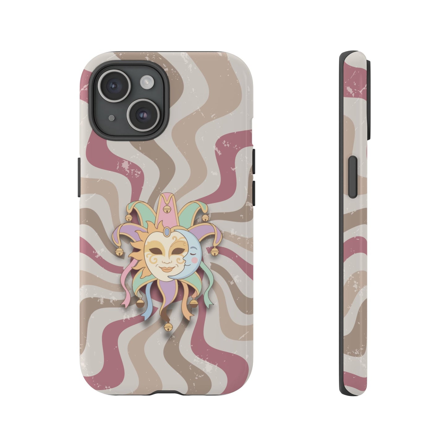 Sun & Moon Jester Mask – Pink Retro Wave Phone Case - Pink Phone Case - iPhone 15 / Glossy