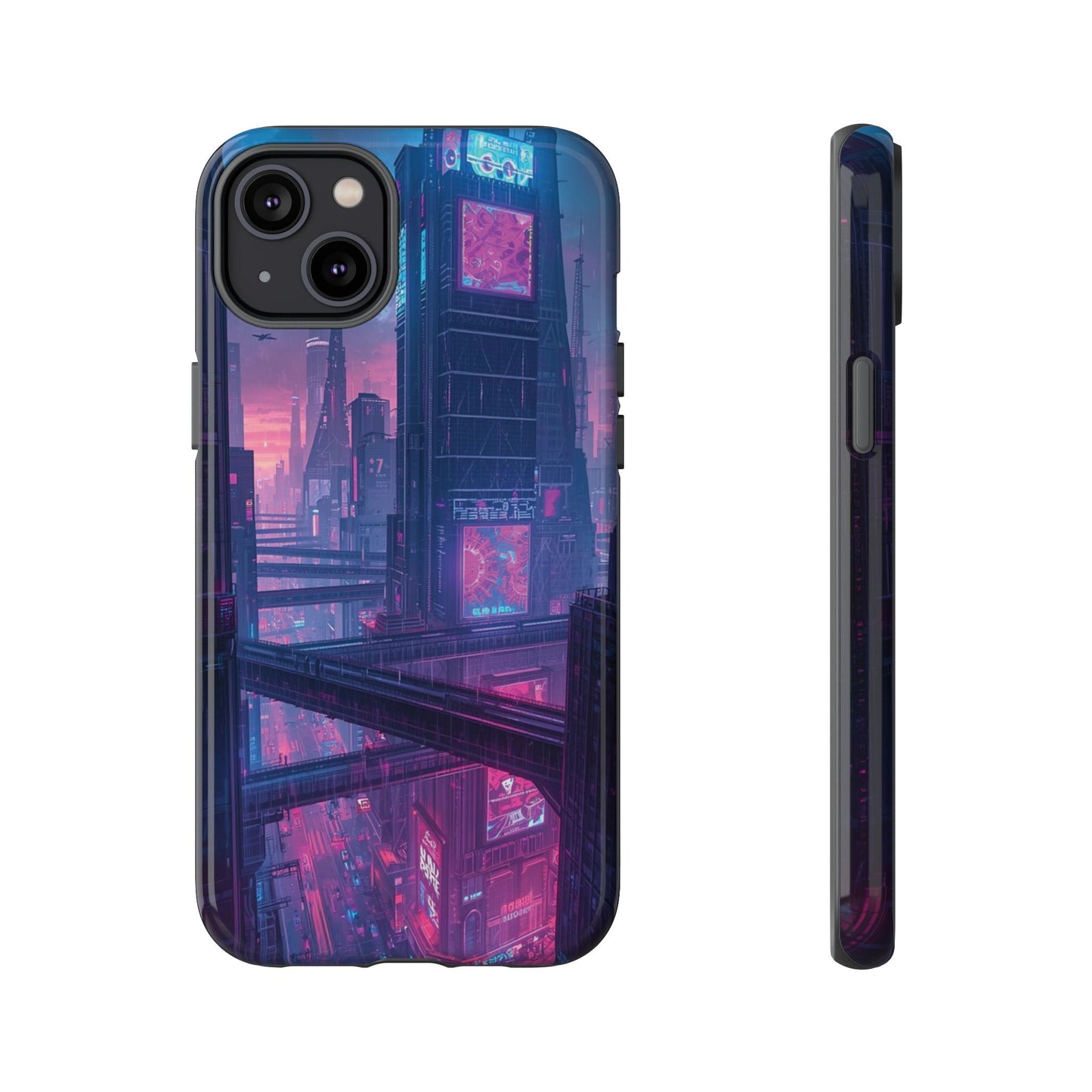 Neon Cyberpunk Megacity Sci-fi Phone Case - Blue Phone Case - iPhone 14 Plus / Glossy