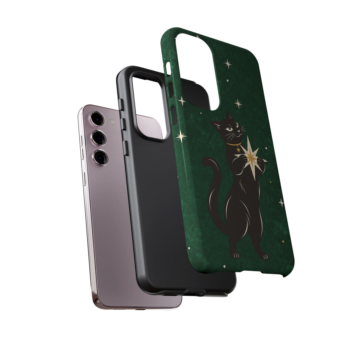 Forest Green Celestial Black Cat Phone Case - Green Phone Case